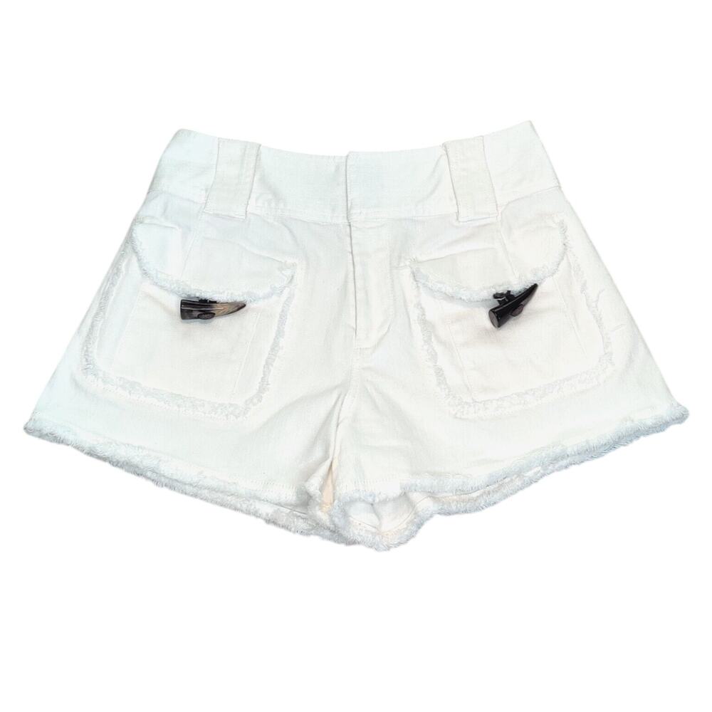 Derek Lam 10 Crosby Womens Horn-Toggle Shorts Size 6 White High Rise Frayed 3" - Picture 8 of 16